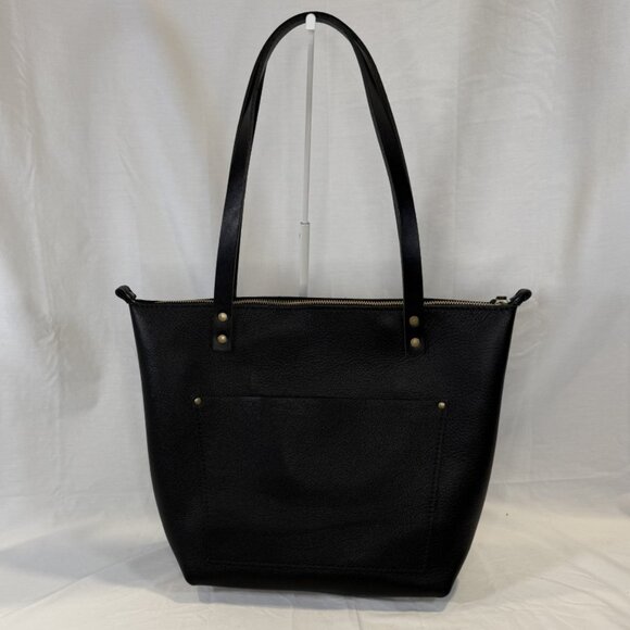 Portland Leather, Medium Zipper Tote Bag, Black Pebbled Leather, BNNU - Picture 2 of 14
